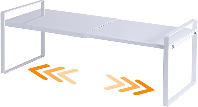 Expandable Cabinet Shelf Organizer Riser for Kitchen Pantry Cupboard Under Sink Countertop (white, 8.2’’D * 12.2-21.6’’W * 7.7’’H) by LJHFUQHUHU