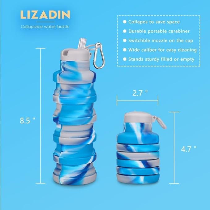 Collapsible water bottles 2 Pack with brush 500ml (Black+Pink) | BPA Free Travel Silicone Water Bottle with Carabiner,Reusable Foldable Portable Sports bottles for Gym Camping Hiking - Image 6
