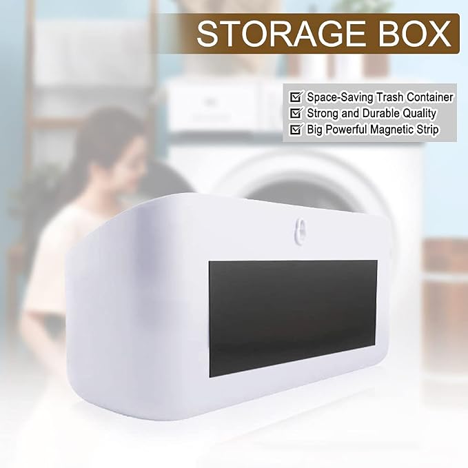 Picowe Magnetic Laundry Storage, Lint Holder Bin for Laundry Room, Space-Saving Trash Container Hanging on Dryer, Washer or Wall Mount Trash Bin (Gray White) - Image 6
