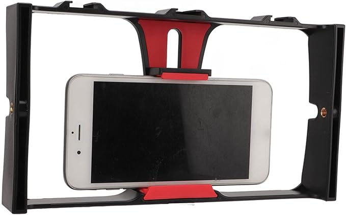 Smartphone Video rig, 1/4 inch Screw, Handheld Cell Phone stabilizer, Phone Video Camera cage, Support Microphone and LED Video Light, for Live Streaming vlog(red) by VBESTLIFE