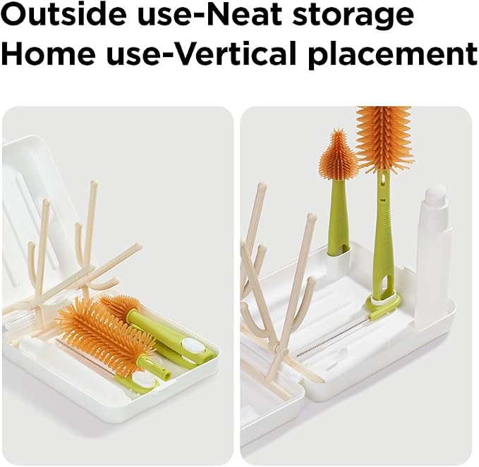 Travel Bottle Cleaner Kit with Foldable Bottle Drying Rack, White | Auto-Open Rack & Vertical Brushs Drying Slots, 3 Silicone Brushes, Foldable Drying Rack, Dispenser, BPA Free. - Image 6