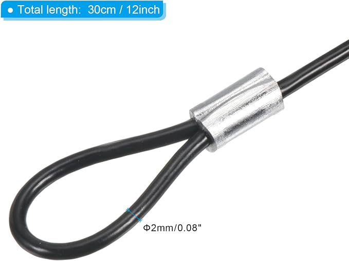 PATIKIL 12 Inch Safety Cable Lock, 6 Pack Stainless Steel 2mm Dia Security Wire Rope with Double Loop for Stage Lighting Luggage Lock Black - Image 2