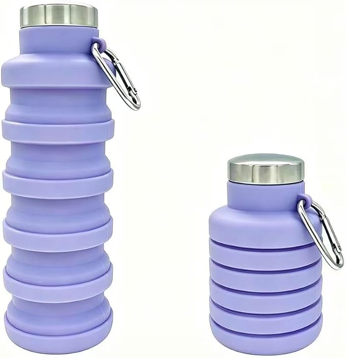 YCT Collapsible Water Bottle 17oz（500ml），Travel Portable Sport Water Bottle，Reusable Silicone Foldable Water Bottles for Gym Camping Hiking (Purple) by YCT