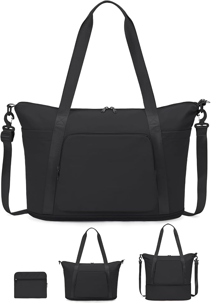 WANDF Foldable Expandable Personal Item Travel Bag for Women Carry On | 18x14x8 inches, Frontier Airline Underseat Fit, Weekend Getaways by WANDF