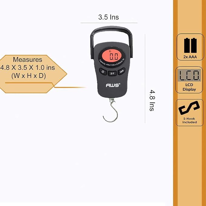 American Weigh Scales PK-110 Digital Hanging Scale – 110lb x 0.1lb Capacity, Red Backlit LCD Display, Portable Electronic Luggage & Fishing Scale (Black) - Image 3