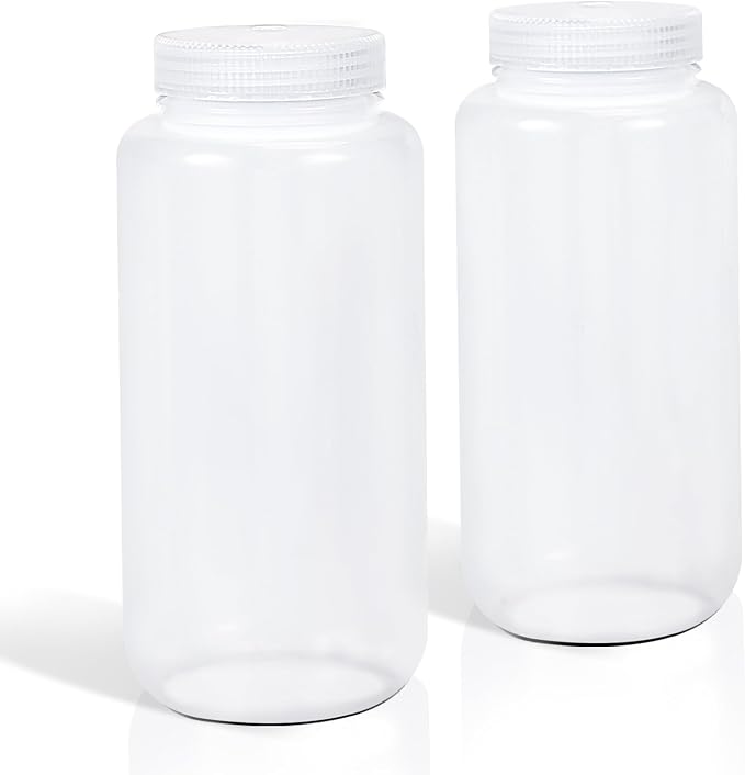 DEMORA 32 oz Plastic Bottles with Lids, Airtight Refillable Wide Mouth Travel Bottles for Toiletries, PP Food Grade Plastic Containers for Liquids Pill Water Sample Lab Reagent (Clear, 2 Pcs) by DEMORA