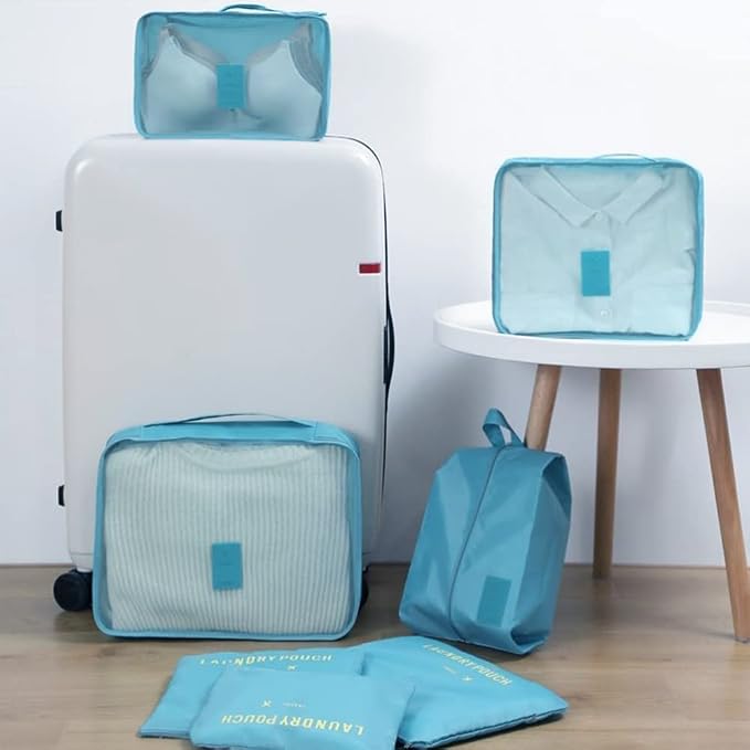 7 Set Packing Cubes, Travel Foldable Luggage Organizers Storage Bag Accessories Suitcase with Laundry Bag & Shoe Bag, Blue - Image 6