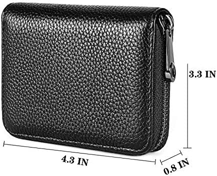 Genuine Leather Credit Card Holder Wallet RFID Blocking Secure Card Case ID Case Organizer Zipper Wallet (A-Classic Black) - Image 4