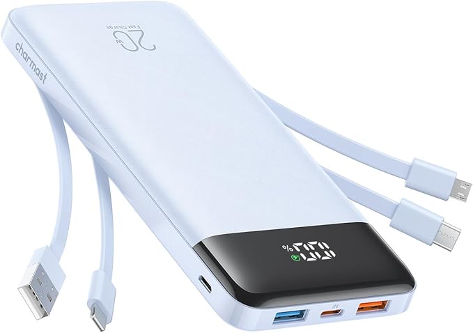 charmast Portable Charger Built-in Cables, 20000mAh Power Bank 6-Output | Travel Fast Charging Battery Pack for iPhone 17/16/15 Samsung Android, Flight-Approved, Multi-Device, USB-C & USB-A, LED % by charmast