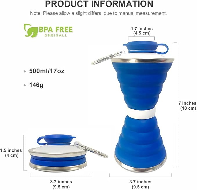 Collapsible Water Bottle, Camping Cup With Carabiner, Reuseable Silicone Foldable Leak Proof Portable Sports Travel Water Bottles For Outdoor, Travel Gym Hiking, BPA Free, Cycling Cups with Carabiner - Image 5