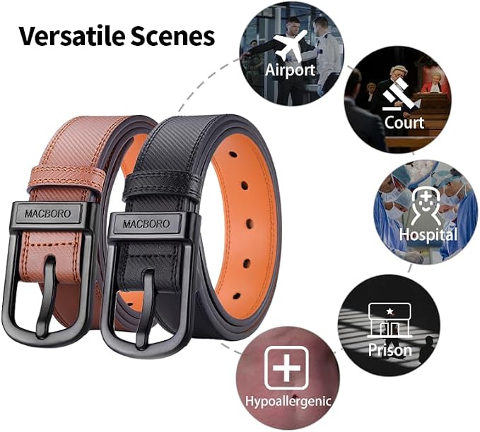 Non Metal Tsa Approved Belt Nickel Free Hypoallergenic Plastic Buckle Travel Leather Belt 1.38" - Image 6