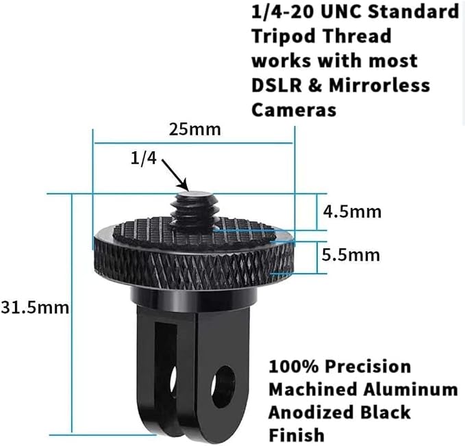 Aluminum Camera Tripod Adapter 1/4"-20 Conversion Adapter Mounts Compatible with Gopro Action Cameras Insta360 and Other Standard 1/4 Accessories, Quarter Inch Mount Adapter (Type AA) - Image 7