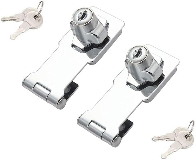 2 Packs Keyed Hasp Locks Twist Knob Keyed Locking Hasp for Small Doors, Cabinets and More,Stainless Steel Steel, Chrome Plated Hasp Lock Catch Latch Safety Lock (3Inch with Lock) by VIDYSUFYR
