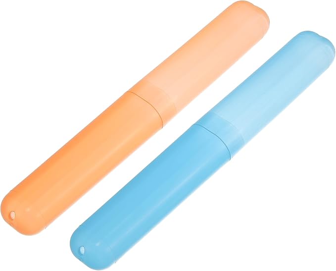 VOCOSTE 2Pcs Travel Toothbrush Case, Blue&Orange | Moisture-Proof Keeps Brush Fresh, Compact for Tight Bags, 2-Pack for Sharing, Essential for Couples by VOCOSTE