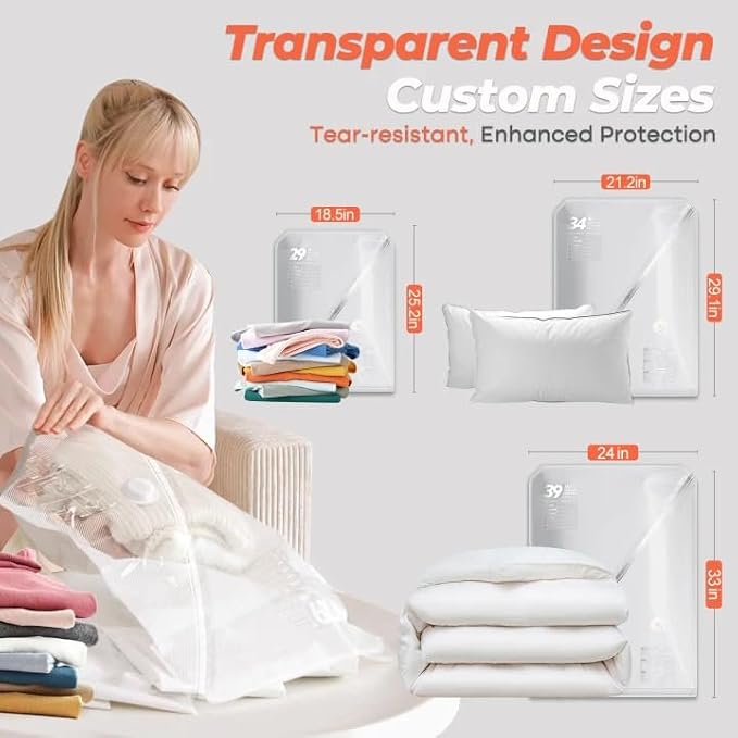 Vacbird Vacuum Seal Bags for Clothing with Rechargeable Cordless Pump, 12 Pack Compression Packing Bags, Space Saver Storage for Seasonal Clothes Bedding Blanket Pillows Comforters Luggage Travel - Image 2