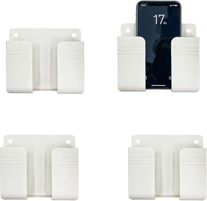 4 Pack Wall Mount Adhesive Storage Holder, No Drill Self Adhesive Wall Organizer, 3.54" x 2.87" Plastic Wall Mount Phone Remote Control Holder for Home, Office, Bathroom,Motorhome by Unknown