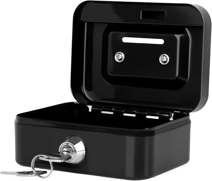 Mini Cash Box with Slot Small Cash Box with Money Tray and Key Lock, Metal Lock Box for Casino Gamblers 4.9" x 3.7" x 2.4" Black - Image 7