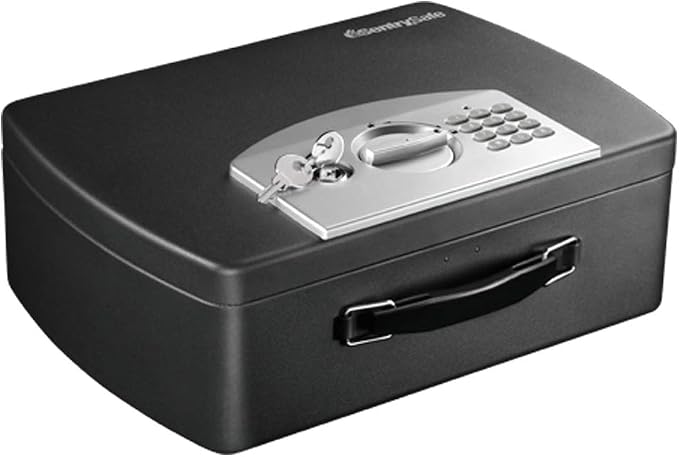 SentrySafe Portable Black Safe Box with Digital Keypad Lock, Small Steel Travel Safe with Carrying Handle for Money, Passport, 0.21 Cubic Feet, 4.4 x 13 x 10 Inches, P021E | Steel Travel Safe With Electronic Digital Keypad, Portable Carrying Handle For... by SentrySafe