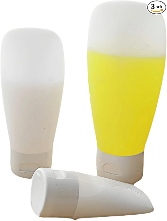 Chinshwehaw Portable Travel Bottles Set, Silicone Squeeze Containers, White, 3-Pack (30ml, 60ml, 100ml), Leakproof, Wide Mouth Design, BPA-Free, TSA Approved for Toiletries, Shampoo, Lotion (White) by Chinshwehaw