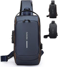 Travel Sling Bag Waterproof Crossbody Bag with Combination Lock Anti-Theft PU Leather Chest Bag with USB Charging Hole Shoulder Backpack Motorcycle Bags Blue by Unknown