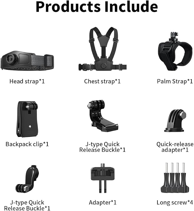 4 in 1 Accessories Kit Set for DJI Action 6/5/4, GoPro Hero 13/12/11/10 and More, Quick Release Head Strap Mount + Chest Mount Harness + Backpack Clip Holder + 360°Rotating Palm Strap - Image 9