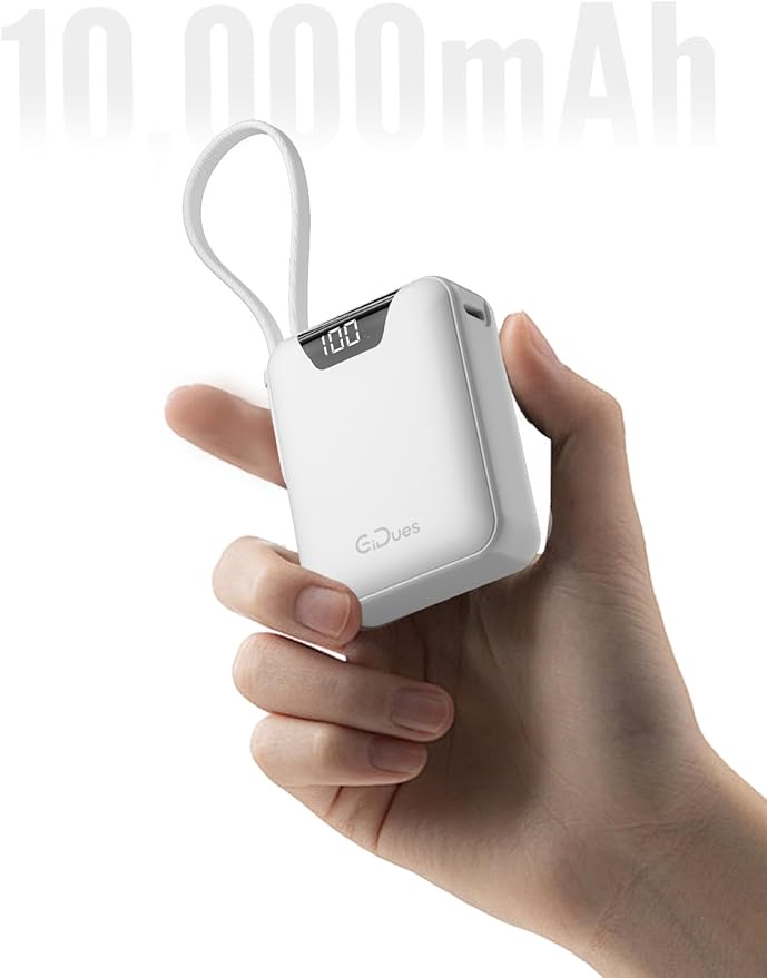 M1 Mini Portable Charger, 10000mAh Ultra-Compact Power Bank, 22.5W PD Fast Charging, Tpye-C Built-in Cable, Small External Battery Pack for iPhone, Samsung, Android iPad (White) - Image 2