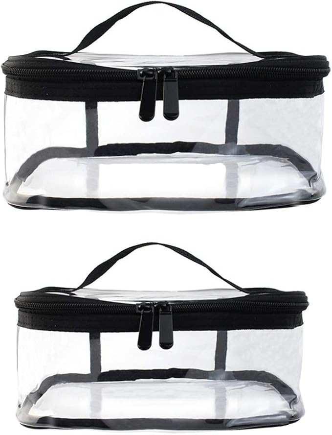 2 Pack Portable Clear Makeup Bag Zipper Waterproof Cosmetics Bag Transparent Travel Storage Carry Pouch PVC Zippered Toiletry Bag Organizers With Handle for Vacation Travel, Bathroom - Image 4