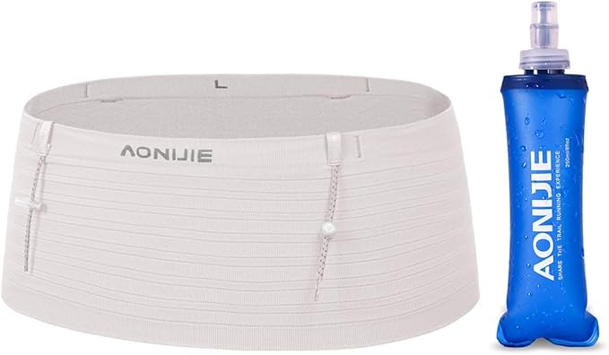 AONIJIE Running Belt with 250ml Soft Flask for Women and Men Lightweight & Non-slip Black Fanny Pack Fits All Size Phones Passport and More (Off-White, L) by AONIJIE