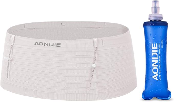 AONIJIE Running Belt with 250ml Soft Flask for Women and Men Lightweight & Non-slip Black Fanny Pack Fits All Size Phones Passport and More (Off-White, S) by AONIJIE