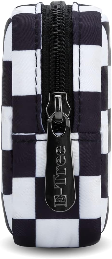E-Tree Cute Small Makeup Bag, Cosmetic Toiletry Skin Care Make up Little Items Pouch for Purse,Zipper Mini Tech Charger Cable Electronic Organizer Case,Travel Accessories for Women Men Teen,Checkered - Image 4