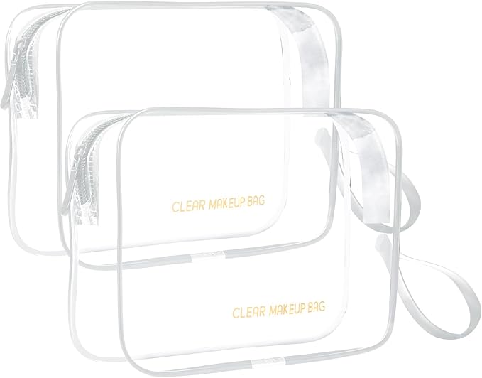 Icramsy Clear Makeup Bag,2 Pack TSA Approved Toiletry Bag for Women & Men | Portable Handheld Design, Waterproof, Airport Airline Compliant, Clear Toiletry Cosmetic Bag by Icramsy