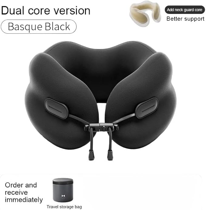 Ultra-Soft Travel Neck Pillow, Ergonomic Design with Contoured Shape, Breathable Fabric,Internal Structure，Travel Blanket Airplane Compact with Bag，Airplane Essentials (Basque Black) - Image 3
