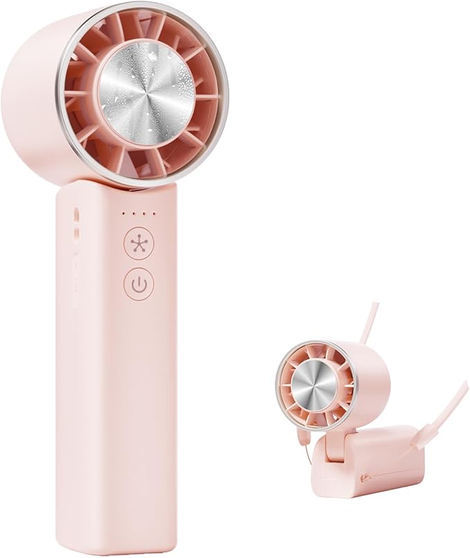 Hand Held Fan - 4 Speeds Adjustable 4800mAh,Foldable,Lightweight Neck-Worn Design,Beach Vacation Essentials,Portable Fan for Travel,Cooling for Camping Outdoor and Indoor - Pink by Sowmow