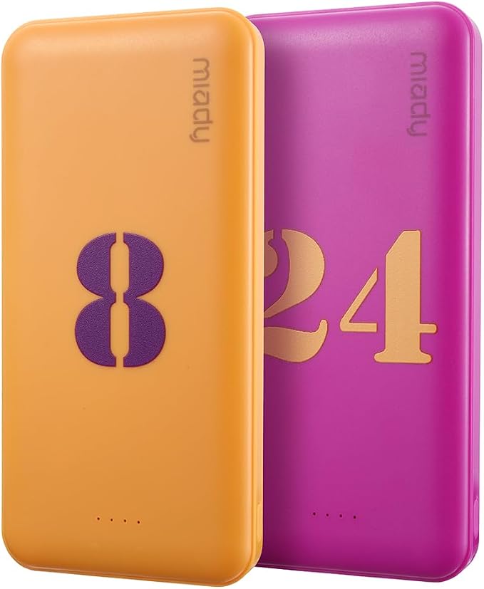Miady 2-Pack Portable Charger, Slim 10000mAh Power Bank Travel Battery Pack | Dual USB丨3 Outputs 2 Inputs丨for Backpack Travel Camping丨Slim丨Compatible with iPhone Android丨Flight-Safe丨37Wh丨Yellow+Purple by Miady