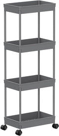 Sooyee 4 Tier Wide Storage Cart, Rolling Utility Cart Grey | Mobile Shelving Unit Organizer with Wheels, Slide Out Storage, Tower Rack, For Kitchen Bathroom Laundry by Sooyee