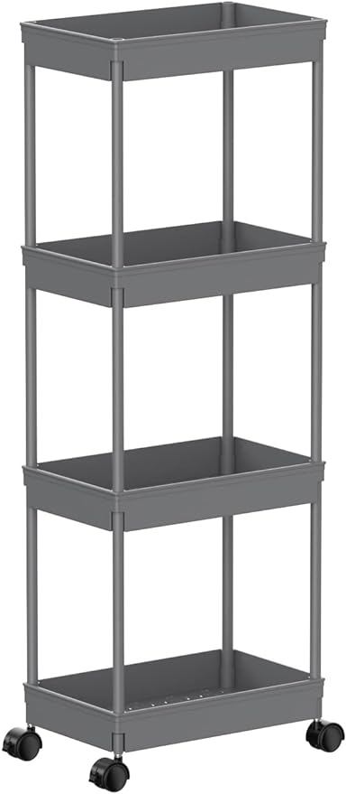 Sooyee 4 Tier Wide Storage Cart, Rolling Utility Cart Grey | Mobile Shelving Unit Organizer with Wheels, Slide Out Storage, Tower Rack, For Kitchen Bathroom Laundry by Sooyee