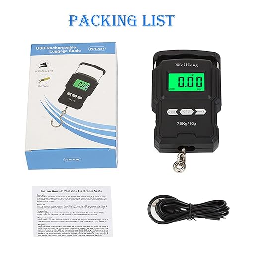 Rechargeable Lugagge Scale Portable Electronic Hook Scale Digital Hanging Bag Luggage Weight Scale Fishing Scale with Measuring Tape 165Lb Black - Image 7