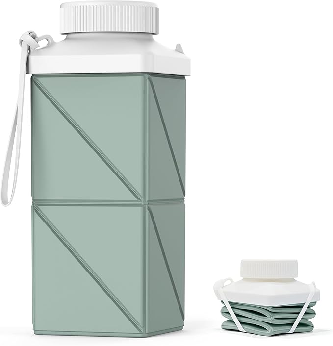 Collapsible Water Bottles 17.4oz(516ML), 2nd Generation Leakproof BPA-Free Travel Water Bottle,Lightweight Reusable Water bottle, Portable for Travel Cycling Gym Camping,Sage Green, 1 Pack by Mefold