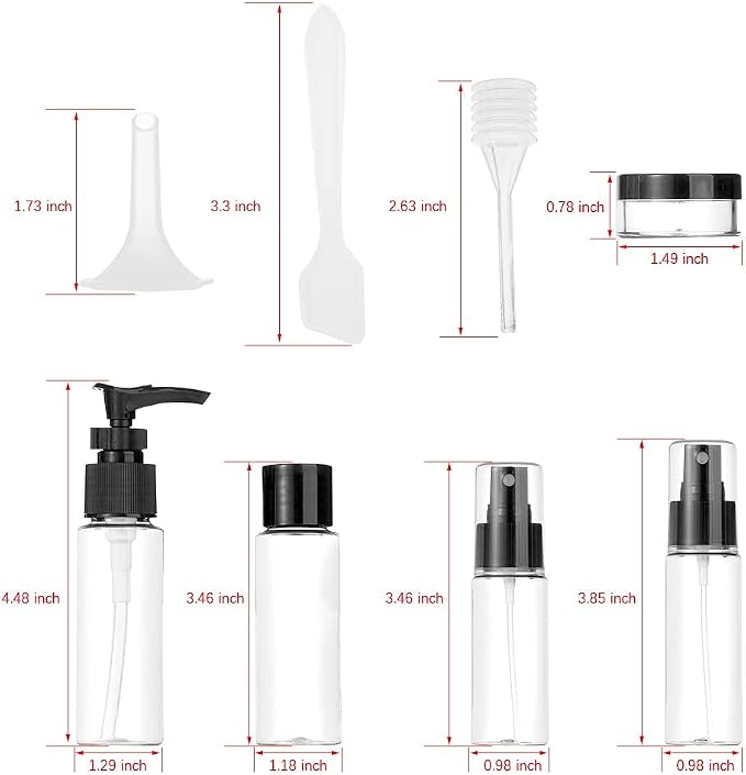Vitog Travel Bottles Kit, TSA Approved Leak Proof Portable Toiletry Containers Set, Clear flight size PET Cosmetic Containers for Lotion, Shampoo, Cream, Soap, Set of 11 (Black+Plastic) - Image 3