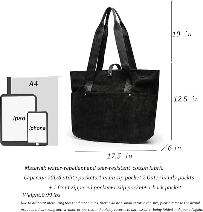 Corduroy Tote Bag Womens Foldable Purses and Handbags for Work Travel - Image 5