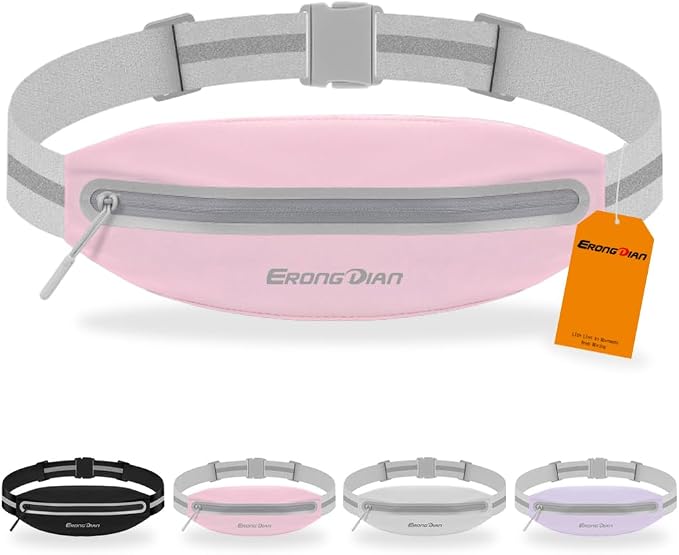 Water Resistant Fanny Pack, Slim Running Belt for Women, Pink | Adjustable Widened Elastic & Reflective, Ultra-Light, Zipper Pocket, Phone Holder for Running Walking Outdoor, Fit All Phones by ERONGDIAN