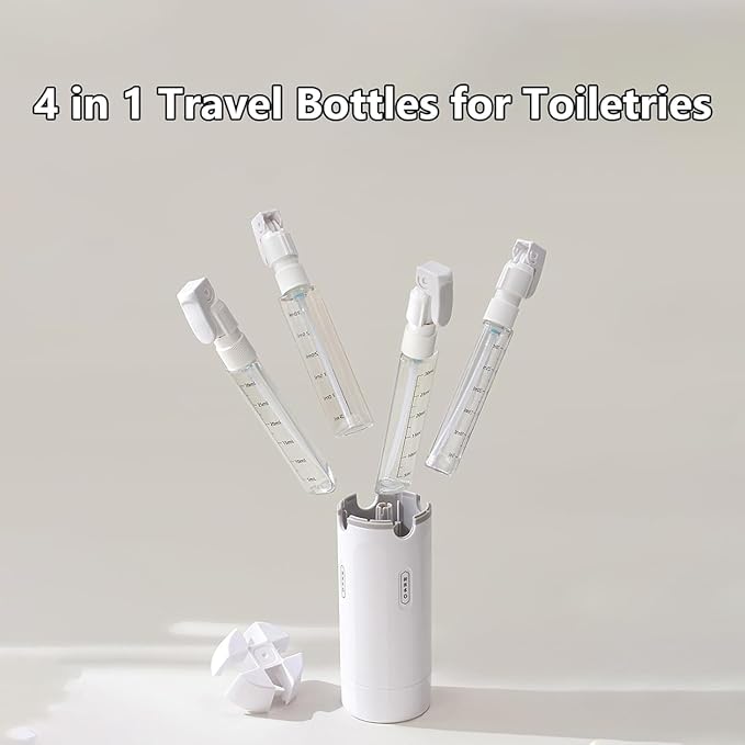 4 in 1 Travel Dispenser Set with 4 Pack 30ML Leak Proof Bottles for Toiletries, Portable Containers for Shampoo Lotion Conditioner Cream (White) - Image 4