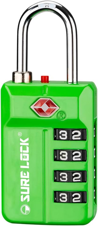 SURE LOCK TSA Approved 4-Digit Resettable Combination Luggage Lock with Open Alert, Easy-Read Dials - for Luggage, School Lockers, Gym, Office, Toolbox & Security Cases(Green 1 Pack) by Hopeyoucanstaysafe