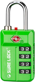 SURE LOCK TSA Approved 4-Digit Resettable Combination Luggage Lock with Open Alert, Easy-Read Dials - for Luggage, School Lockers, Gym, Office, Toolbox & Security Cases(Green 1 Pack) by Hopeyoucanstaysafe