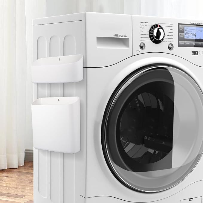 Picowe Magnetic Laundry Storage, 2 Pack Lint Holder Bin for Laundry Room, Space-Saving Trash Container Hanging on Dryer, Washer or Wall Mount Trash Bin (Gray White) - Image 3