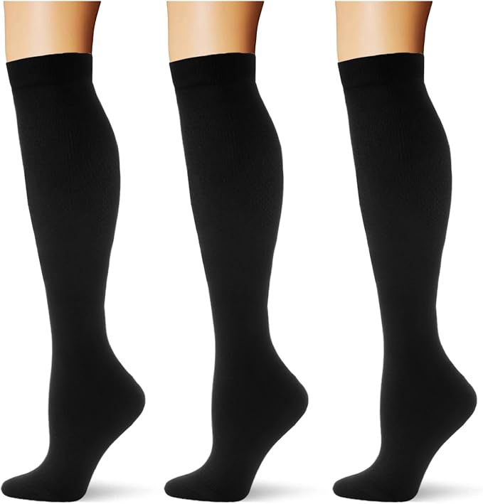 (3 pairs) Compression Socks 20-30 mmHg Long Knee High Socks for Women Men Support Athletic Travel Daily Wear by Saniripple