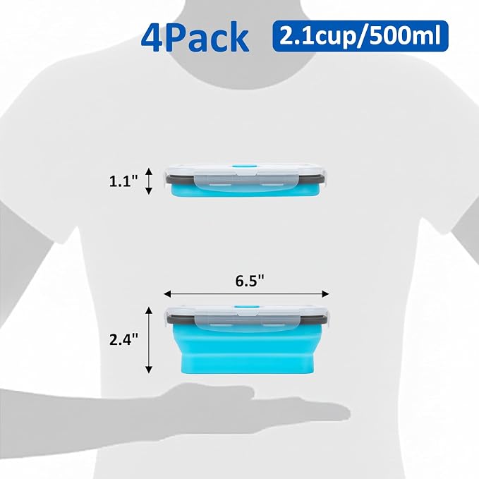 Collapsible Silicone Food Storage Containers Set with Lid & Air Vent,Foldable Lunch Containers(4PCS,Blue,17oz) - Image 2