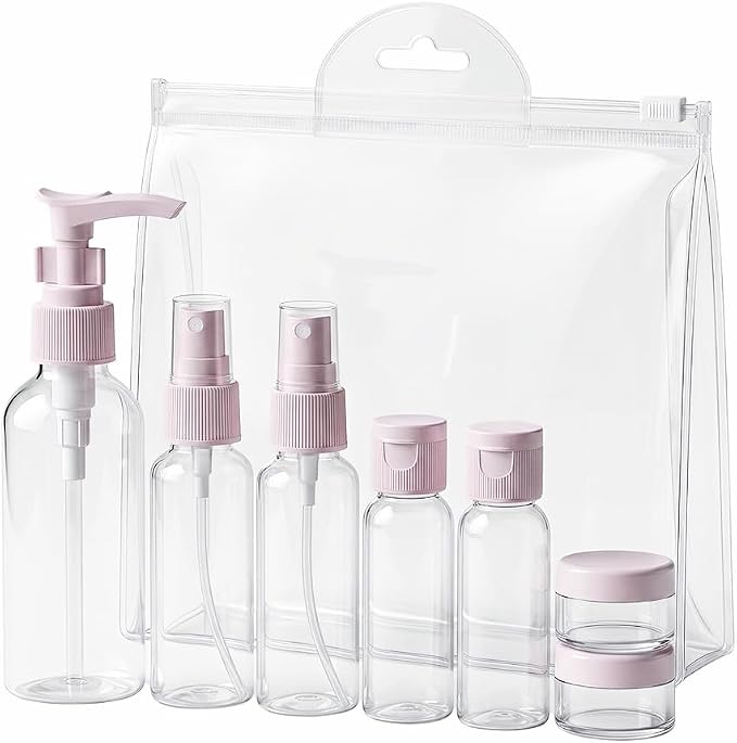 7 Pack Travel Bottles for Toiletries, TSA Approved Travel Size Containers with Toiletry Bag, Leak-Proof Liquid Containers for Shampoo, Conditioner, Lotion and Cosmetic (Light Pink) by YUYUDEHM