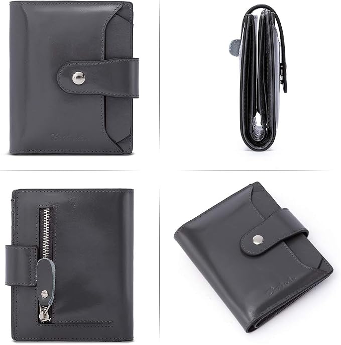 BOSTANTEN Leather Womens Wallet Small RFID Blocking Credit Card Holder | Removable ID Window, Zipper Coin Pocket, Bifold, Minimalist, Fits Small Purses, Daily Use, Ladies Gifts, Deep Grey - Image 4