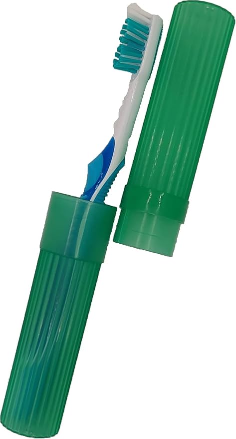 Green Toothbrush Covers & Soap Box Set - Matching Colors - Tooth Brush Cover Cap, Soap Dish Travel, Soap Dish Holder Travel - Plastic Portable Set with Cover - Image 2
